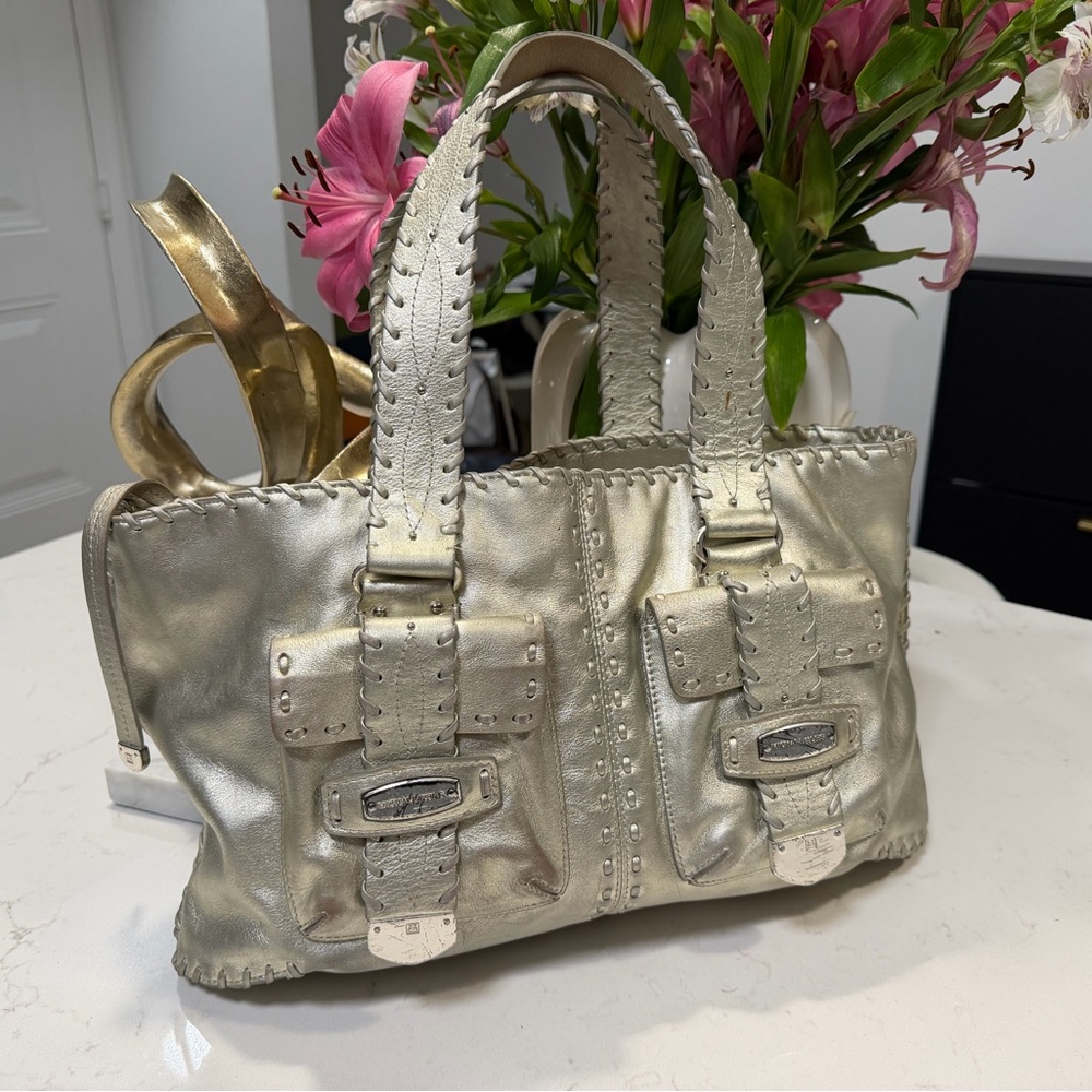 Michael Kors Metallic Gold Leather Satchel Bag